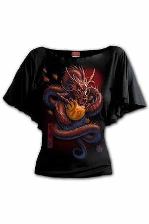 Spiral Samurai - Boat Neck Bat Sleeve Top Black 1 Spiral Samurai - Boat Neck Bat Sleeve Top Black