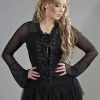 Burleska Sarah Gothic Top In Black Lycra And Black Mesh Overlay