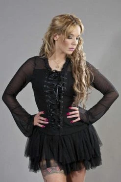 Burleska Sarah Gothic Top In Black Lycra And Black Mesh Overlay