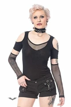 Queen Of Darkness Shoulder-Free Longsleeve Shirt With Mesh