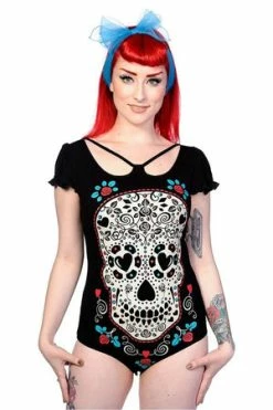 Banned Skull With Roses Bodysuit