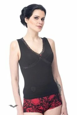 Queen Of Darkness Sleeveless Gothic Top Hem Decorated With Lace