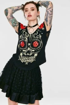 Jawbreaker Sugar Skull Black T-Shirt -Voodoo Vixen shop sugar skull black t shirt jawbreaker 5 300x