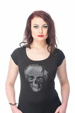 Queen Of Darkness T-Shirt With Black Skull Print -Voodoo Vixen shop t shirt with black skull print queen of darkness 4 300x