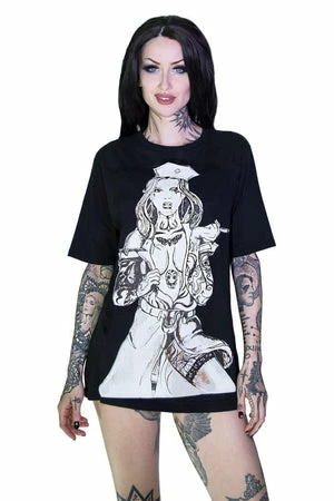 Dr Faust Tattooed Sexy Cursed Nurse Black T-Shirt - Tristan 2 Dr Faust Tattooed Sexy Cursed Nurse Black T-Shirt - Tristan - Image 2
