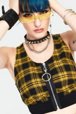 Jawbreaker Teen Spirit Tartan Crop Top -Voodoo Vixen shop teen spirit yellow tartan crop top tpa 2503 02.1002 300x