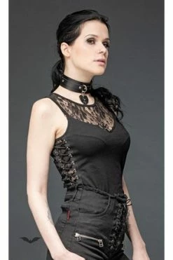 Queen Of Darkness Top With Lace Insert And Side Lacing -Voodoo Vixen shop top with lace insert and side lacing queen of darkness 3 300x