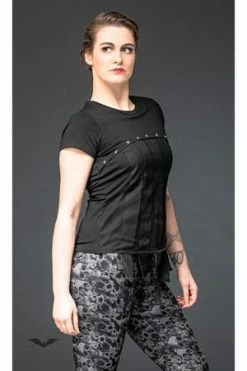 Queen Of Darkness Top With Mesh On The Front And Decorative Studs -Voodoo Vixen shop top with mesh on the front and decorative studs queen of darkness 3 300x