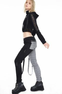 Jawbreaker Houndstooth Check Half & Half Bondage Trousers -Voodoo Vixen shop tra 4780 bi 02 300x