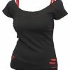Spiral Urban Fashion - 2In1 Red Ripped Top Black