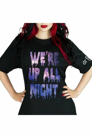 Dr Faust We're Up All Night Black T-Shirt - Sage 2 Dr Faust We're Up All Night Black T-Shirt - Sage - Image 2