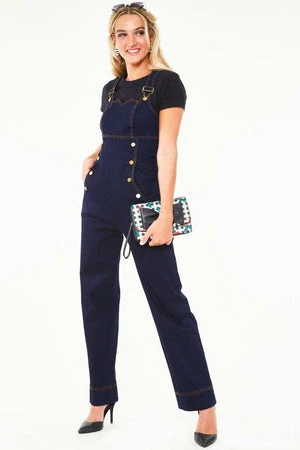 Voodoo Vixen Wide Leg Dark Denim Jumpsuit 1 Voodoo Vixen Wide Leg Dark Denim Jumpsuit
