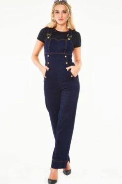Voodoo Vixen Wide Leg Dark Denim Jumpsuit 7 Voodoo Vixen Wide Leg Dark Denim Jumpsuit -Voodoo Vixen shop wide leg dark denim jumpsuit with contrast stitch and antique brass hardware jsa 5845 03.1478 300x