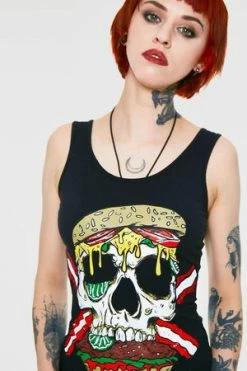 Jawbreaker Zombie Skull Burger Tie Back Top 9 Jawbreaker Zombie Skull Burger Tie Back Top -Voodoo Vixen shop zombie skull burger tie back top jawbreaker 4 300x